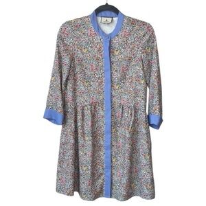 Tuckernuck Poppy Floral Royal Icy Blue Floral Shirt Dress Size XXS
